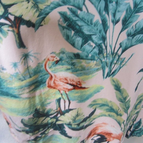 Old Navy Men Hawaiian retro pink flamingo camp shirt XL 24.5" p2p rayon tropical - Picture 8 of 11